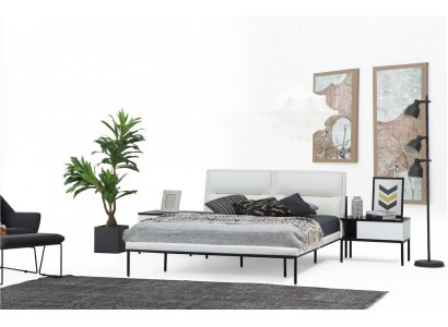 Schlofzëmmer Set Garnitur Duebelbett Bett Nuetsdëscher Wäiss Set 3tlg Modern