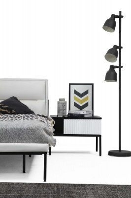 Schlofzëmmer Set Garnitur Duebelbett Bett Nuetsdëscher Wäiss Set 3tlg Modern