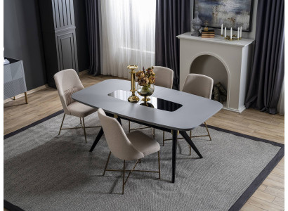 Grau-wäiss Iesszëmmer Miwwelen Iessdësch Luxus 4x Gepolstert Still Modernen Set