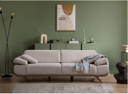 Hellbeige Textilcouch Designer Polstercouchen Wunnzëmmer Couchen 3-Sëtzer