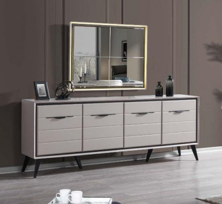 Wäiss 4-Dieren Iesszëmmer Kommode Designer Anrichte Luxus Glas Spigel