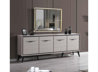 Wäiss 4-Dieren Iesszëmmer Kommode Designer Anrichte Luxus Glas Spigel