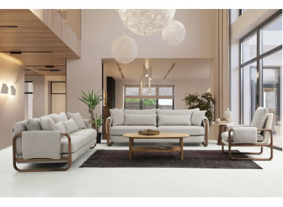 Sofagarnitur 331-Sëtzer Fauteuil Dräi-Sëtzer Modern Stoff Gro Set Design