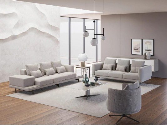 Wunnzëmmer Komplett 2x Sofa Dräisiichter Textil Polstermiwwel Fotel Nei Dëschtabléiert
