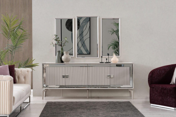 Anrichte Sideboard mat Spigel Grupp Kommode Holz Sëlwer Iesszëmmer