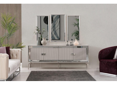 Anrichte Sideboard mat Spigel Grupp Kommode Holz Sëlwer Iesszëmmer