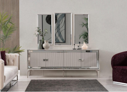 Anrichte Sideboard mat Spigel Grupp Kommode Holz Sëlwer Iesszëmmer