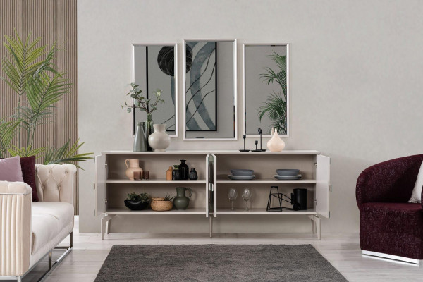 Anrichte Sideboard mat Spigel Grupp Kommode Holz Sëlwer Iesszëmmer