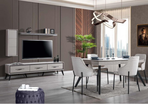 Moderne wäiss Iesszëmmer Garnitur Lowboard 6x Still Iessdësch Regal 10-tl.