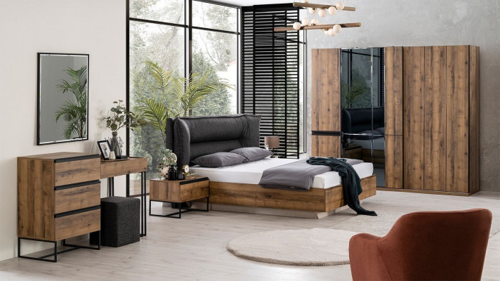 Luxus Schlofkummer Garnitur Duebelbett Bett Holz Set 7 Stéck Braun Modern