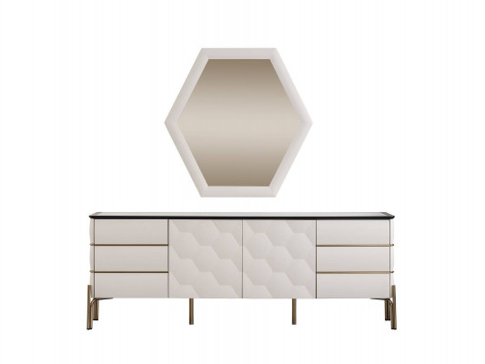 Modern Iesszëmmer Garnitur Designer Wäisst Sideboard Grousse Spigel 2-deeleg