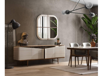 Iesszëmmer Set Beige Sideboard Rechteckegen Spigel Luxus Holz Miwwelen