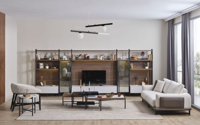 Beige Canapé-Set 3+1 Sëtz Luxus 3x Klapptischen 5-Deeler Wunnzëmmer Set