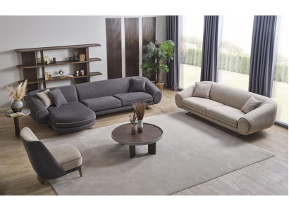 Wunnenzëmmer Luxus Set Ecksofakombinatioun - L-Form 3+1 Sëtz Couchtisch Beistelltisch