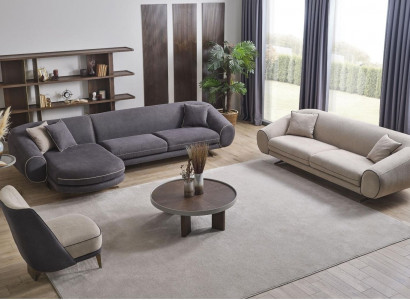 Wunnenzëmmer Luxus Set Ecksofakombinatioun - L-Form 3+1 Sëtz Couchtisch Beistelltisch