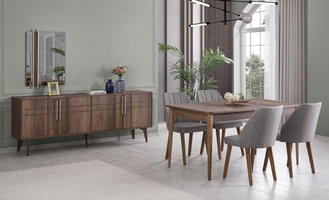 Iessgrupp Garnitur Iesszëmmer Iessdësch Set 9tlg Iesszëmmer Braun Holz