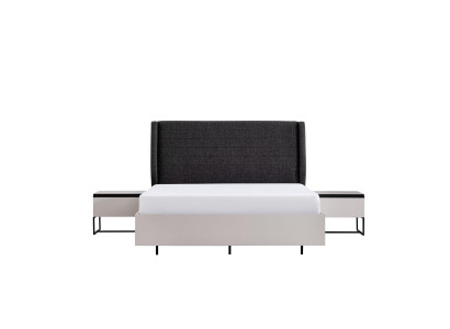 Komplett-Schlofzëmmer-Miwwelen Duebelbett Holz 3-Deeler Design Wäiss Bett Set