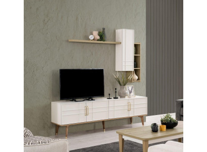 Televisiounsstell Rack Schaf RTV Lowboard Wunnzëmmer Regaler Wäiss Holz