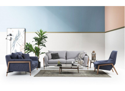 Sofagarnitur 2+2+1 Sëtzer Sofa Modern Stoff Set Blo Grupp Wunnzëmmer