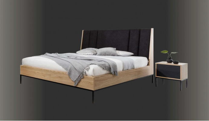 Schlofkummer Set Beige Bett Elegant 2x Nuetsdëscher Luxus Modern Neit 3-Deeler.