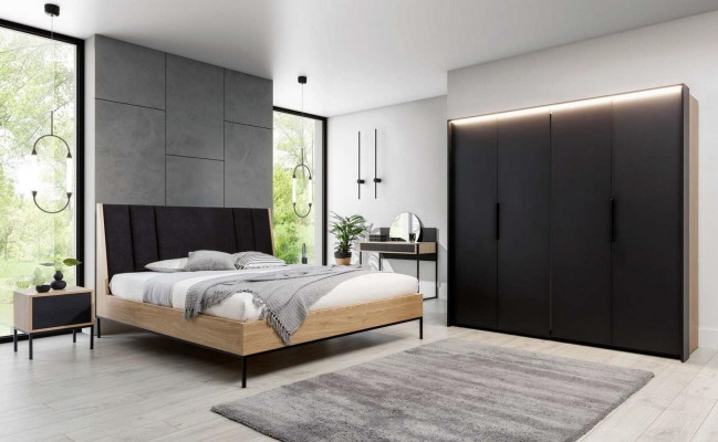Schlofkummer Set Beige Bett Elegant 2x Nuetsdëscher Luxus Modern Neit 3-Deeler.