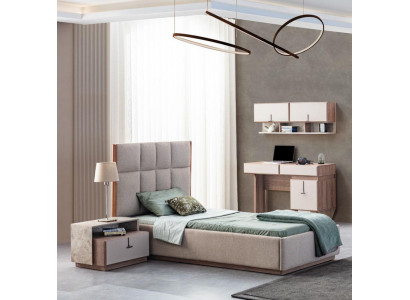 Kannerzëmmer Miwwelen Designer Eenzelbett Holz Nuetsdësch Schreifdësch 4-Deeler-Saz