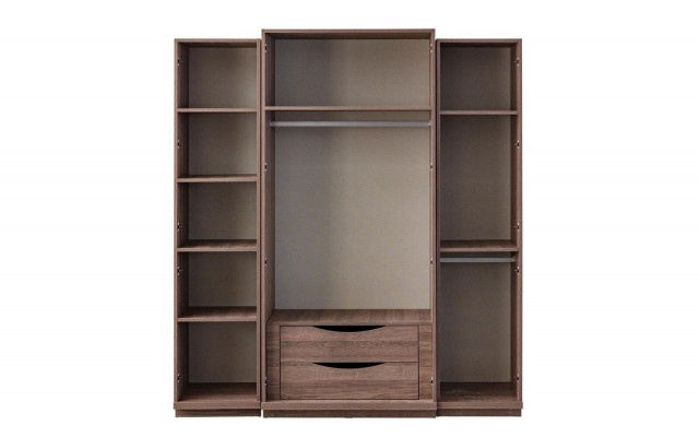 Beige Schlofzëmmer Schaf Designer Holz Kleederschaf Glasschaf Nei
