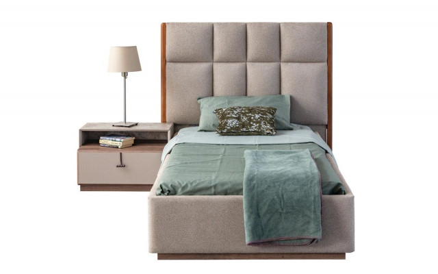 Beige Kannerzëmmer Set Designer Eenzelbett Holz Nuetsschaf 2-Deel Set