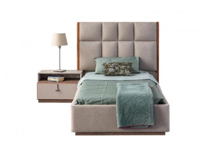 Beige Kannerzëmmer Set Designer Eenzelbett Holz Nuetsschaf 2-Deel Set