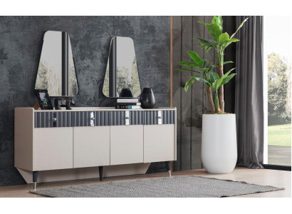 Komplett Garnitur Designer Beige Anrichte Sideboard 2x Spigel 3-deeler Set