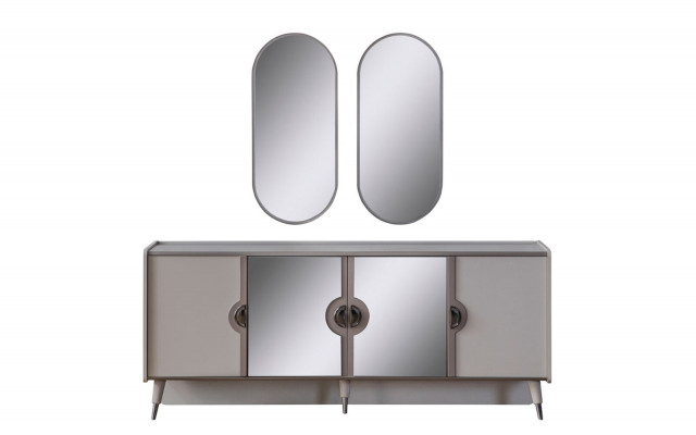 Grau Miwwelen Garnitur Designer 4-Dieren Sideboard Exklusive Spigel 3 Deeler