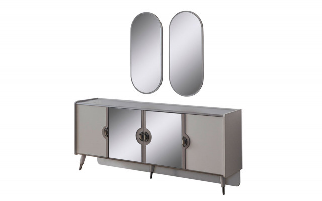 Grau Miwwelen Garnitur Designer 4-Dieren Sideboard Exklusive Spigel 3 Deeler