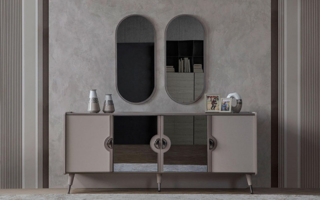 Grau Miwwelen Garnitur Designer 4-Dieren Sideboard Exklusive Spigel 3 Deeler