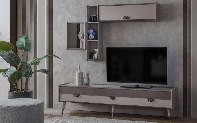 Beige Wunnzëmmer Sideboard Robuste TV-Stander Lowboard Luxus Regaler