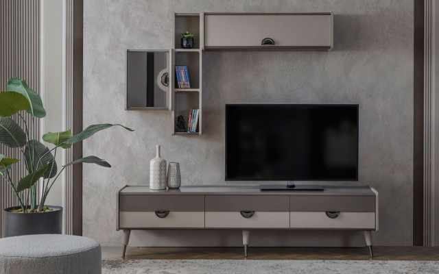 Beige Wunnzëmmer Sideboard Robuste TV-Stander Lowboard Luxus Regaler