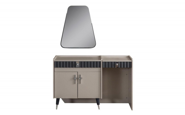 Beigen Make-up-Dësch Holz Kosmetikdësch Designer Konsol Spigel 2tlg