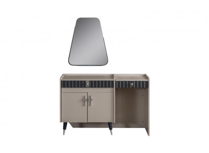 Beigen Make-up-Dësch Holz Kosmetikdësch Designer Konsol Spigel 2tlg