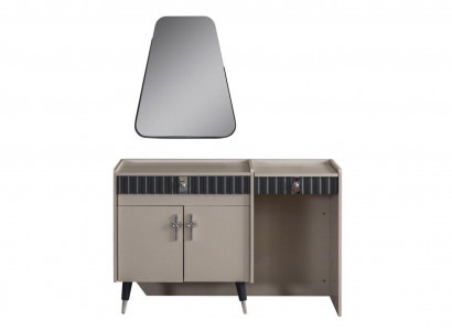 Beigen Make-up-Dësch Holz Kosmetikdësch Designer Konsol Spigel 2tlg