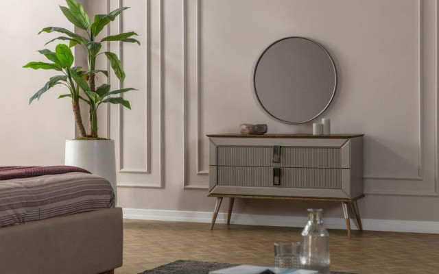 Brong Designer Kommode Edelen Ronnspeegel Luxus Schminkdësch Set 2tlg