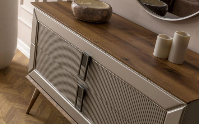 Brong Designer Kommode Edelen Ronnspeegel Luxus Schminkdësch Set 2tlg