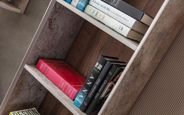 Moderne Bicherrégaler Designer Standregal Beige Bürosréier Bicherschaf