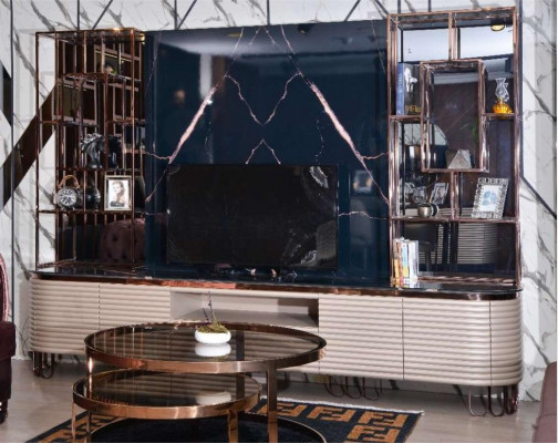 Wonwand RTV Lowboard TV Ständer Beige Modern Sideboard Schafholz Holzt Schafholz.