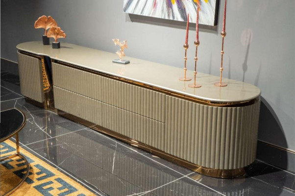 Sideboard RTV Lowboard TV Ständer Beige Holz Design Dësch Wunnzëmmer