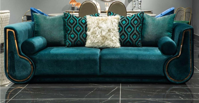 Dräisëtzer Stoffsellschaft Sofa 3 Sëtzer Polstersofa Modern Design Gréng Nei