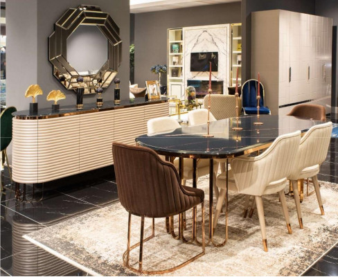 Iessgrupp Eck fir z'iessen Iessdësch Still Beige Set 9-Delux Holz Iesszëmmer