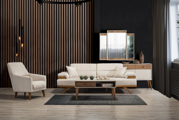 Design Sofa Garnitur 3+1 Sëtzer Canapé Dësch Garnitur Sofa Fotell Luxus Set 3-Teileg Nei