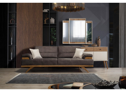 3-Sëtzer Design-Sofa Gepolstert Sofas Couchen Stoff Textil Nei