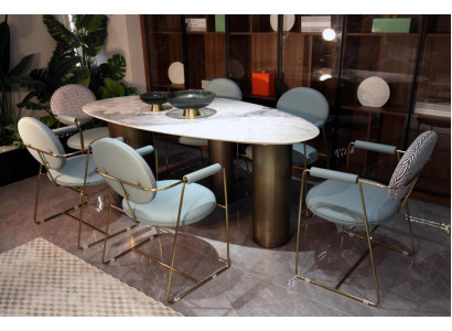 Iesszëmmer Designer Ovalen Iessdësch wäiss Luxus Edelstol Dëscher Dësch