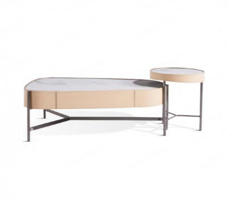 Wunnzëmmer Set 2x Couchtisch Kaffisdësch beige Modern Luxus Edelstahl