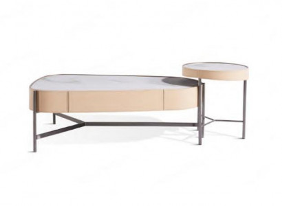 Wunnzëmmer Set 2x Couchtisch Kaffisdësch beige Modern Luxus Edelstahl